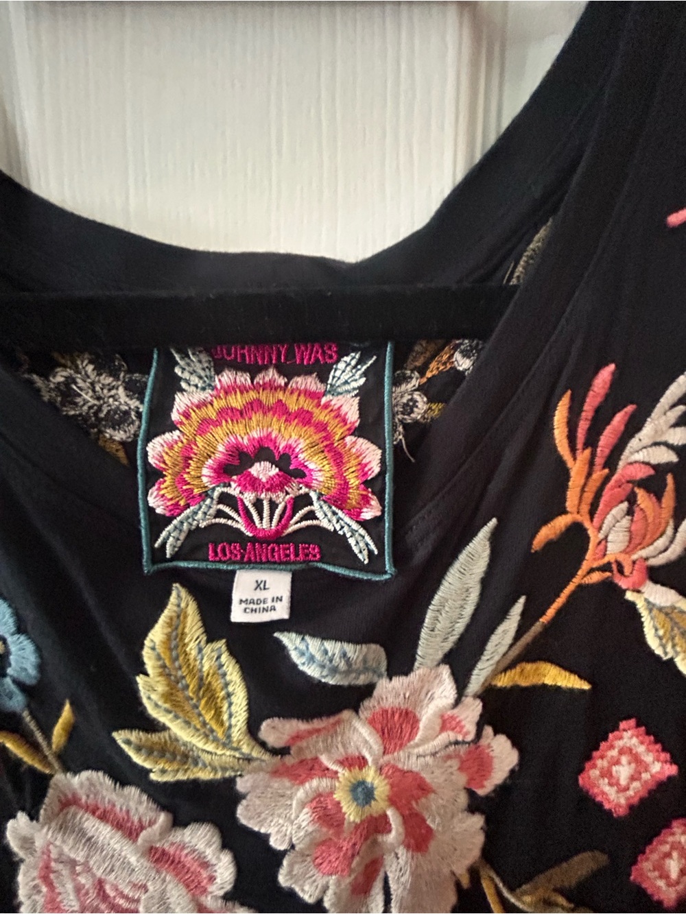 Johnny Was Black Floral Embroidered Tank dress with Pink and Yellow Accents - Picture 2 of 3